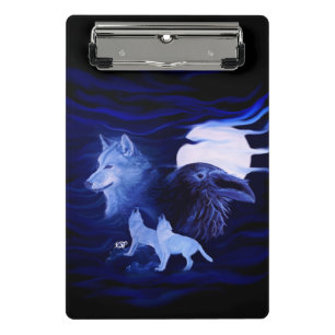 Minicarpeta De Pinza Lobos y Raven con luna llena