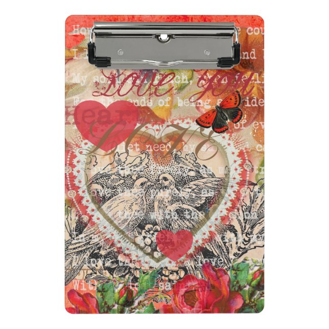 Minicarpeta De Pinza Love Birds Heart Red Art Collage (Anverso)