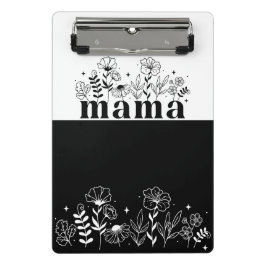 Minicarpeta De Pinza Mamá Flor Silvestre Minimalista en Blanco y Negro 