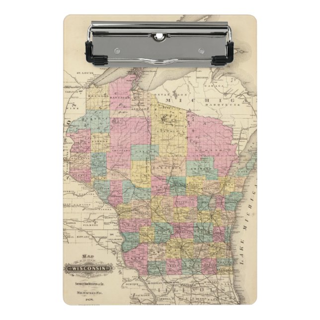 Minicarpeta De Pinza Mapa del estado de Wisconsin (Anverso)