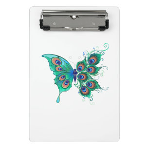 Minicarpeta De Pinza Mariposa con plumas de pavo real verde