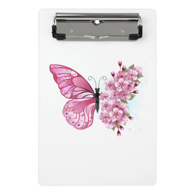 Minicarpeta De Pinza Mariposa de flores con Sakura rosa (Anverso)