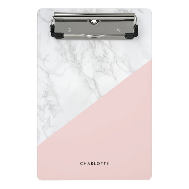 Minicarpeta De Pinza Mármol blanco moderno con bloque rosa personalizad (Anverso)