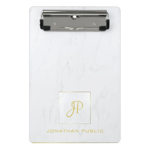 Minicarpeta De Pinza Mármol Blanco Profesional Monograma Dorado Elegant