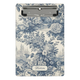 Minicarpeta De Pinza Moda floral vintage Blue toile de jouy monograma