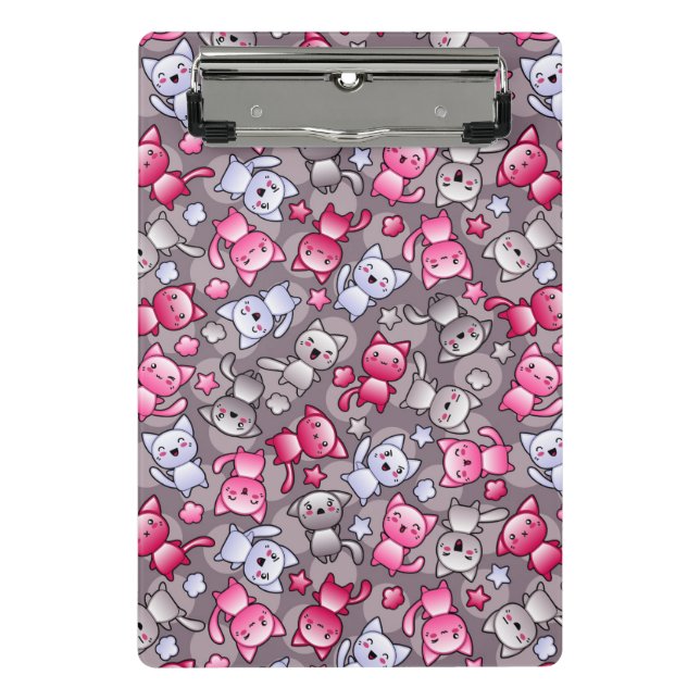 Minicarpeta De Pinza modelo con los gatos lindos del doodle del kawaii (Anverso)