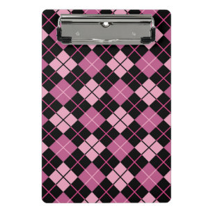 Minicarpeta De Pinza Modelo de Argyle en negro y rosa