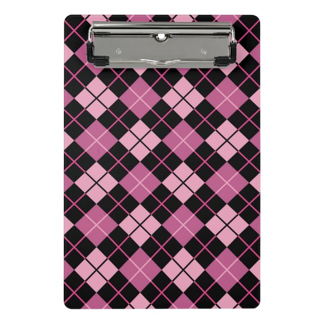Minicarpeta De Pinza Modelo de Argyle en negro y rosa (Anverso)