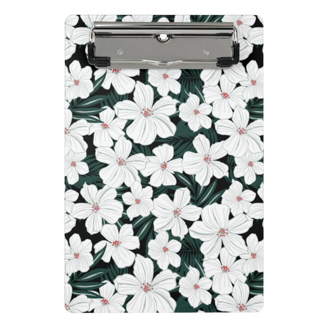 Minicarpeta De Pinza Modelo de flores tropical blanco (Anverso)
