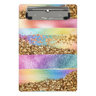 Minicarpeta De Pinza Moderno arcoiris purpurina marco dorado niños col