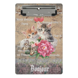 Minicarpeta De Pinza Monogram Grunge wood floral and cats French