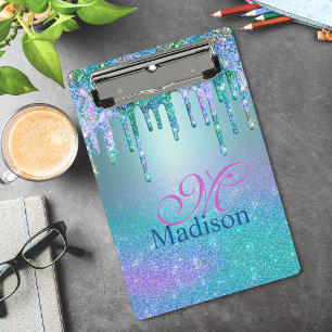 Minicarpeta De Pinza Monograma chic con gotas de brillo de ombre púrpur