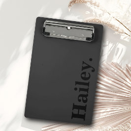 Minicarpeta De Pinza Monograma Clásico Elegante Nombre Mínimo Negro