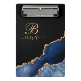 Minicarpeta De Pinza Monograma de ageo de Purpurina de oro azul