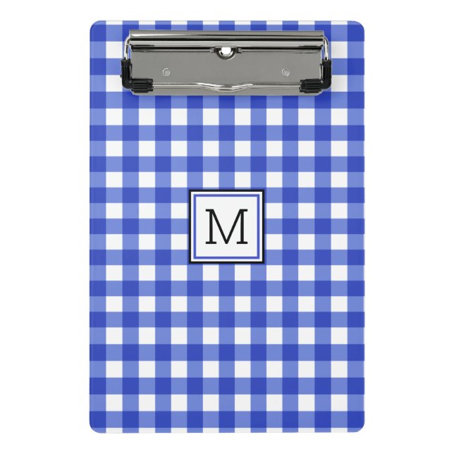 Minicarpeta De Pinza Monograma de comprobación de Gingham azul (Anverso)