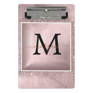 Minicarpeta De Pinza Monograma de guión de Purpurina dorado Rosa