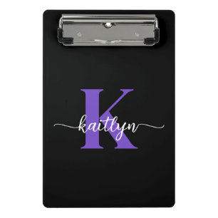 Minicarpeta De Pinza Monograma de guión negro morado
