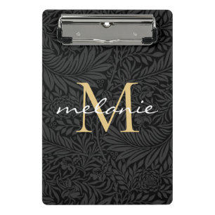 Minicarpeta De Pinza Monograma de letra script floral dorado negro eleg