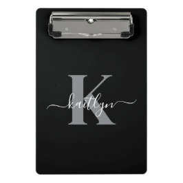 Minicarpeta De Pinza Monograma de letra script gris negro moderno