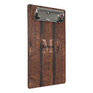 Minicarpeta De Pinza Monograma de madera antigua de color marrón oscur