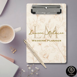 Minicarpeta De Pinza Monograma de Negocios con Flor Silvestre Neutral