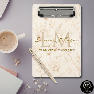 Minicarpeta De Pinza Monograma de Negocios con Flor Silvestre Neutral