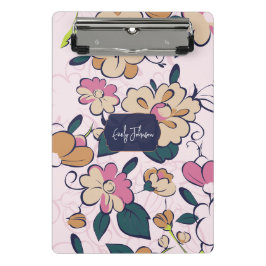 Minicarpeta De Pinza Monograma de nombre navy floral bohemio