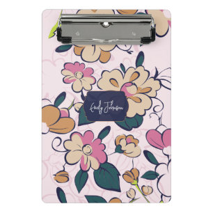 Minicarpeta De Pinza Monograma de nombre navy floral bohemio
