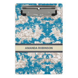 Minicarpeta De Pinza Monograma de tela azul turquesa de jouy