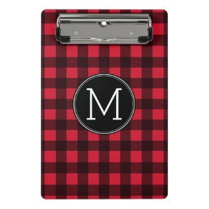 Minicarpeta De Pinza Monograma del patrón de patrón de búfalo rojo y