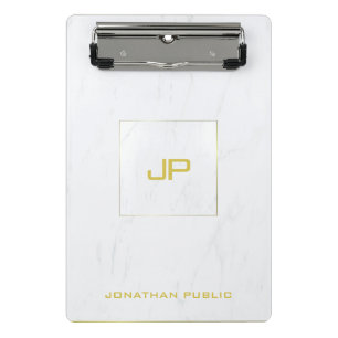 Minicarpeta De Pinza Monograma dorado Marble blanco elegante moderno mo