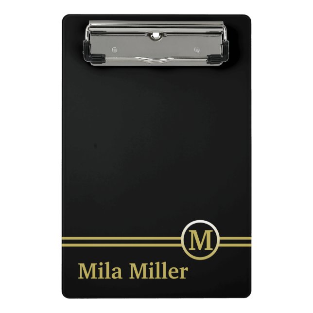 Minicarpeta De Pinza Monograma dorado sobre fondo negro (Anverso)
