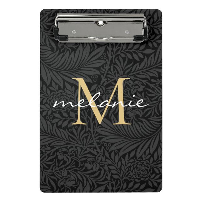 Minicarpeta De Pinza Monograma elegante de escritura floral de oro negr (Anverso)