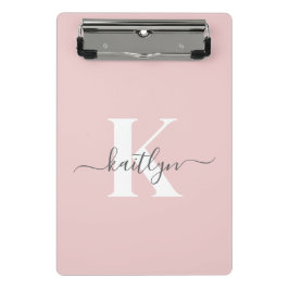 Minicarpeta De Pinza Monograma elegante en rosa y gris