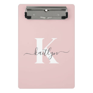 Minicarpeta De Pinza Monograma elegante en rosa y gris