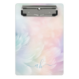 Minicarpeta De Pinza Monograma Elegante Femenina Plumas Arcoíris Pastel