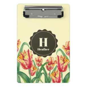 Minicarpeta De Pinza Monograma floral de tulipanes loro amarillos acuar
