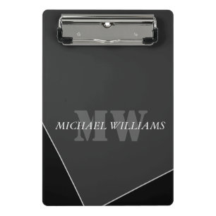 Minicarpeta De Pinza Monograma gris negro artístico moderno