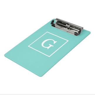 Minicarpeta De Pinza Monograma inicial Aqua Turquoise White Enmarcado