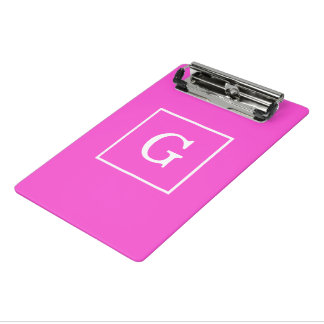 Minicarpeta De Pinza Monograma inicial de color blanco rosado caliente