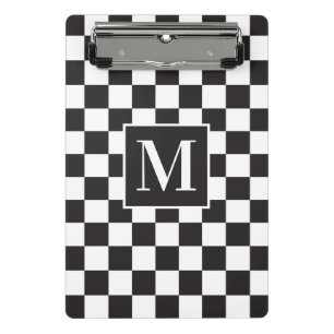 Minicarpeta De Pinza Monograma moderno de patrón negro y blanco revisa