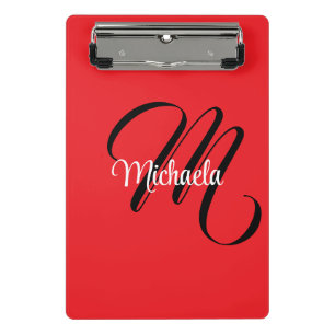 Minicarpeta De Pinza Monograma moderno minimalista nombre inicial rojo