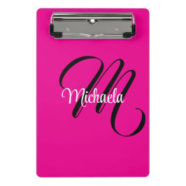 Minicarpeta De Pinza Monograma moderno minimalista nombre inicial rosad