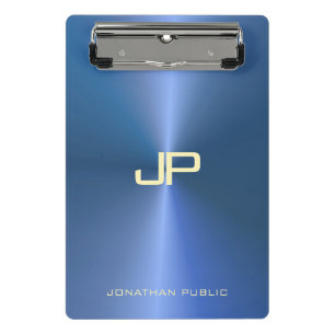 Minicarpeta De Pinza Monograma moderno moderno elegante plantilla azul