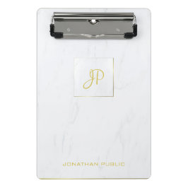 Minicarpeta De Pinza Monograma Monograma Marble Gold Moderno Elegante