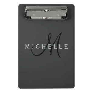 Minicarpeta De Pinza Monograma negro profesional Gray Your Name