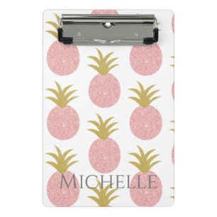 Minicarpeta De Pinza Monograma piña rosa