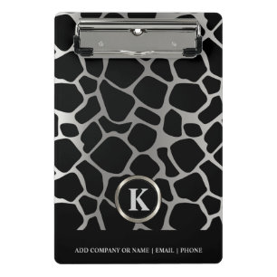 Minicarpeta De Pinza Monograma Plata y Girafo Negro