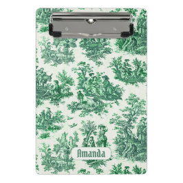 Minicarpeta De Pinza Monograma vintage de tela verde floral jouy