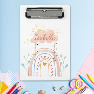 Minicarpeta De Pinza Monogramada acuarela Cute niños arcoiris